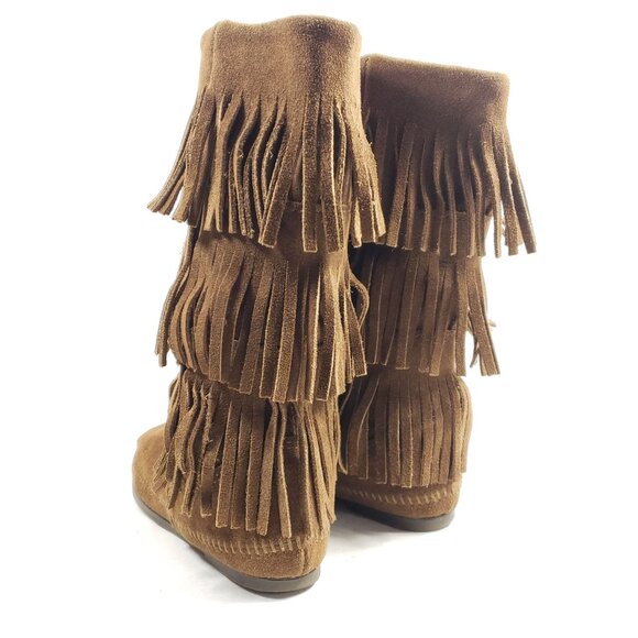 Minnetonka Womens Size 7 3-Layer Fringe Brown Suede Moccasin Boots - Picture 5 of 8